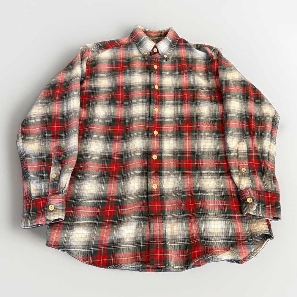 J. Crew Shirt Oarsman Flannel Plaid Button Down Cotton Red Green Vintage